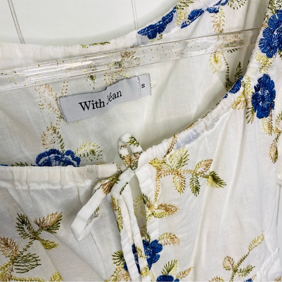 With Jean Floral Embroidery Milkmaid Belle Top Cotton Linen Cottage Vintage S - Picture 4 of 6